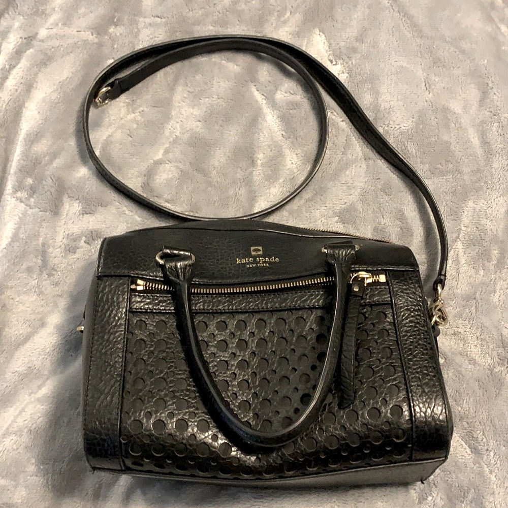 Kate Spade Leather Circle Mesh Crossbody Bag Black